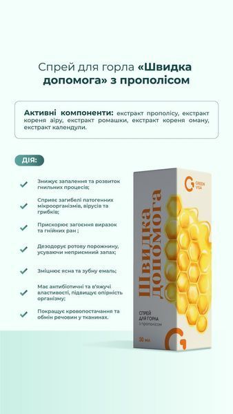 Спрей для горла "Швидка допомога з прополісом" (30 мл) Грін-Віза (Green-Visa) 07/006 фото